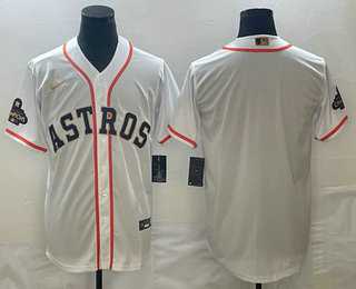 Men%27s Houston Astros Blank 2023 White Gold World Serise Champions Patch Cool Base Stitched Jersey